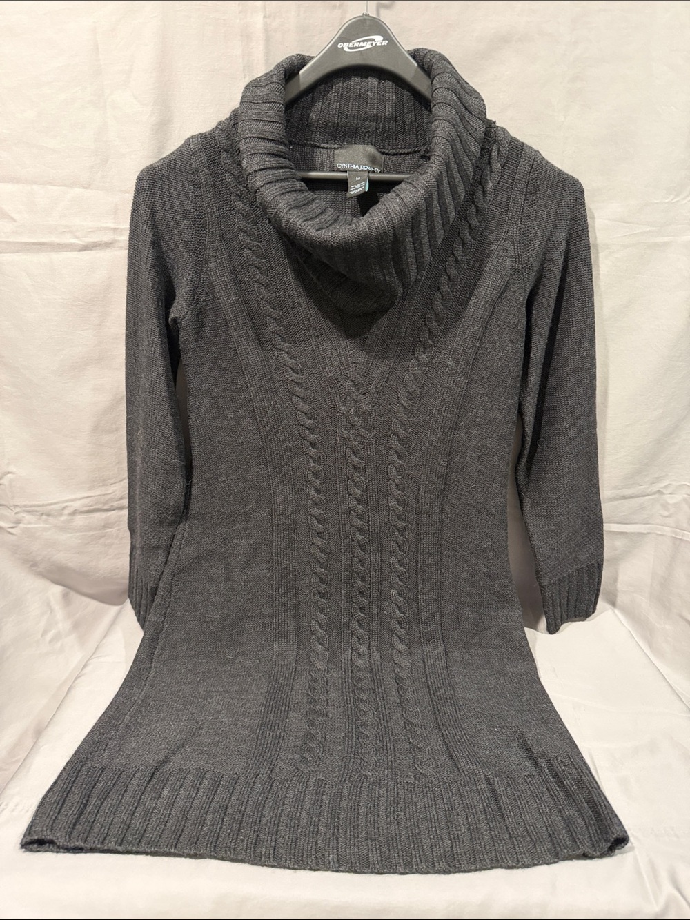 Cynthia Rowley Charcoal Cable Cowl Neck Longline Knit Dress